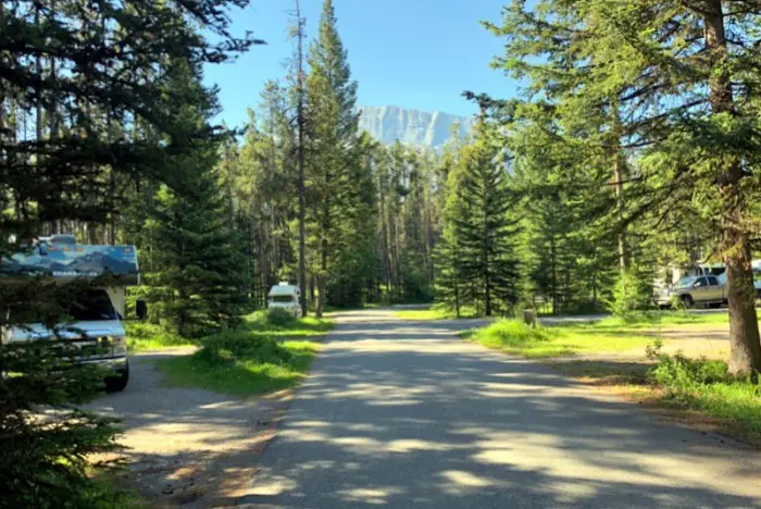 campground with RVs and mountain views in Canada