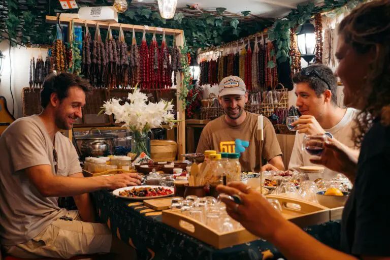 group of friends enjoying a traditional Georgian meal