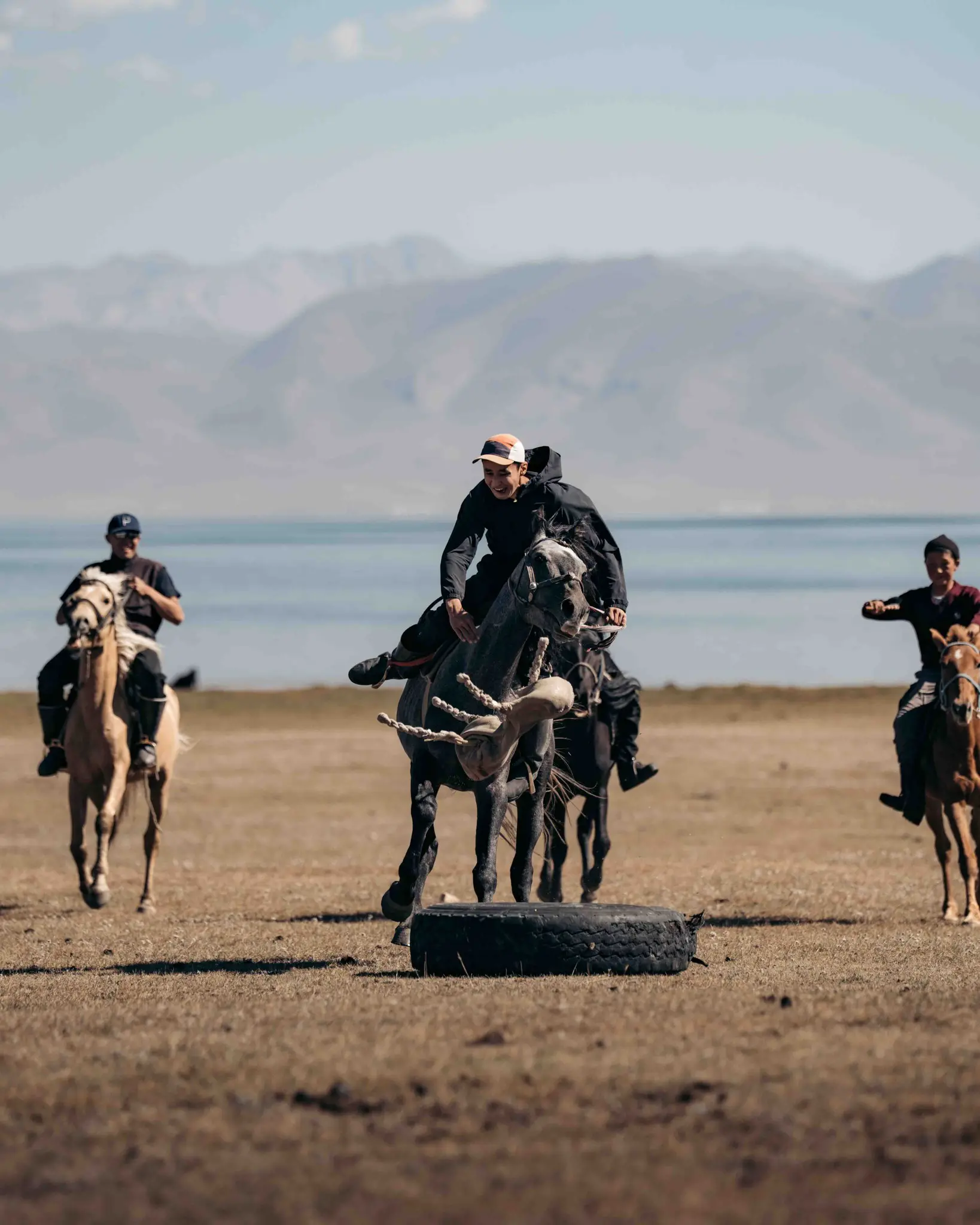 Kyrgyz nomads playing Kok Boru on horseback